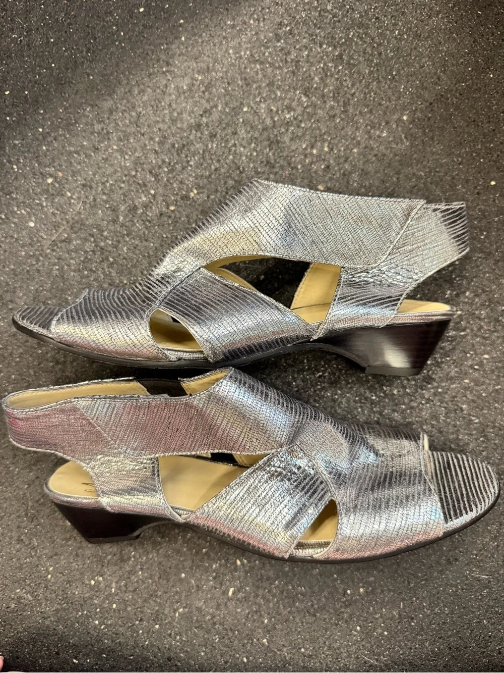 Metallic Silver Slingback Low Heel Sandals